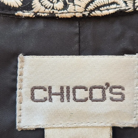 CHICO'S Women's Blazer Medium Black Silk Blend Embroidered Floral Whimsigoth - Picture 3 of 10